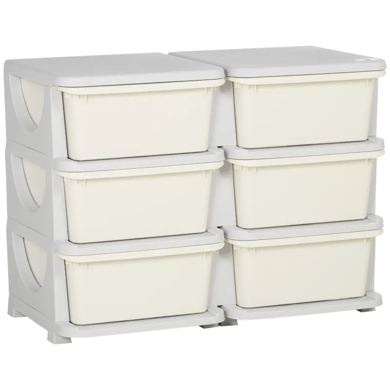 3 Tier Kids Storage Organizer with 6 Drawers for Bedroom, Nursery, Kindergarten, Living Room, Boys and Girls, Cream