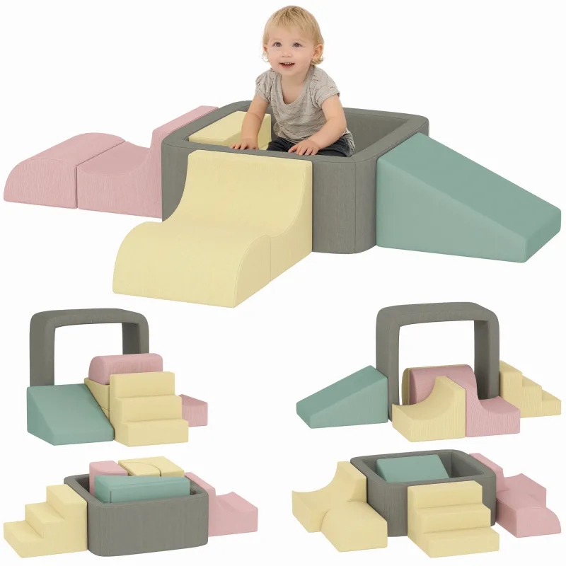 7-Piece Modular Foam Baby Climbing Blocks with Corduroy Covers, Indoor Activity Set for 3-6, Multicolor
