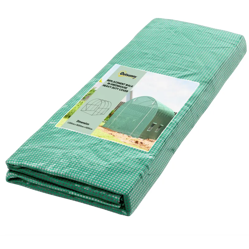9.8' x 6.6' x 6.6' Plastic Greenhouse Cover Replacement, Heavy Duty Waterproof Tarp for Hoop House, Sheeting with 6 Windows, Door & Reinforcement Grid, Green