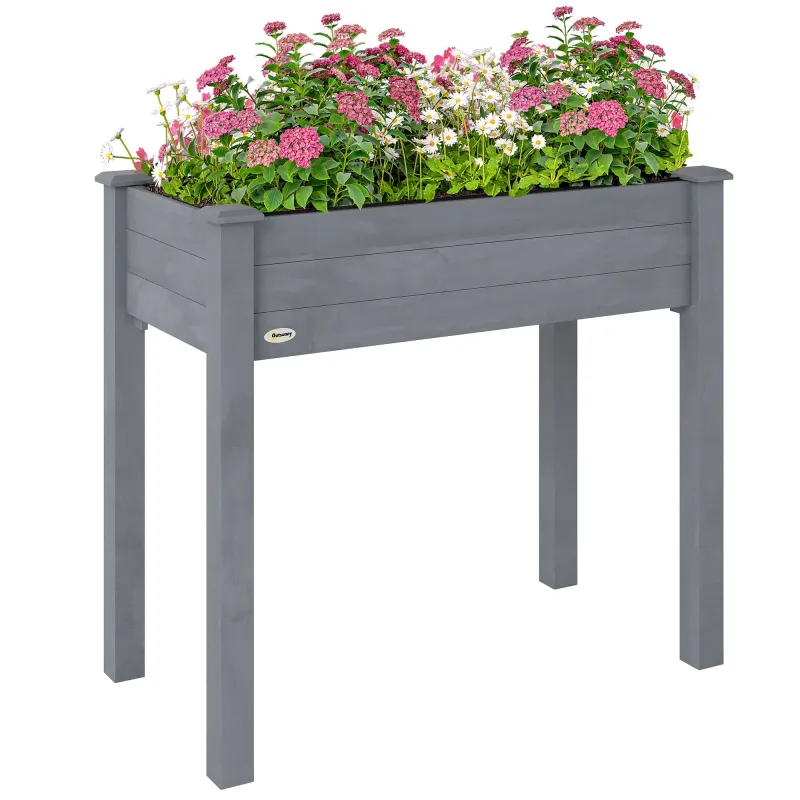 34" Raised Garden Bed, Elevated Wooden Planter Box with Holes for Vegetables, Herb, Flowers for Backyard, Dark Gray