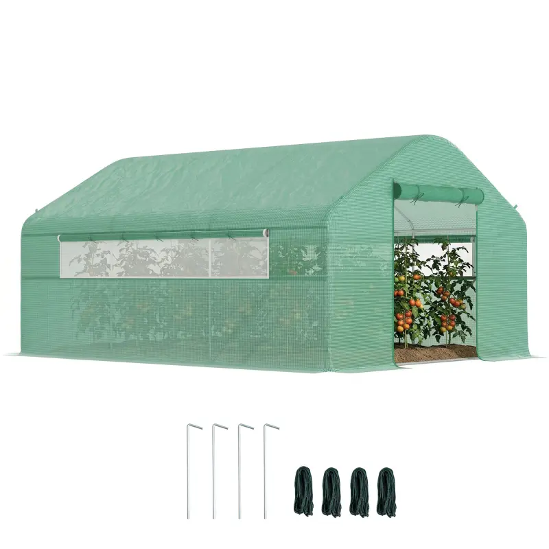 13' x 10' x 6.5' Tunnel Greenhouse Hoop House with Upgraded Galvanized Steel Frame and Large Windows, Green