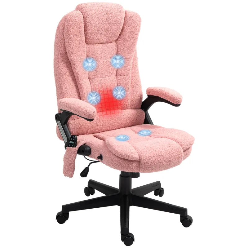 6 Point Executive Office Chair with Heat, Velvet High Back Vibrating Massage Office Chair, Pink