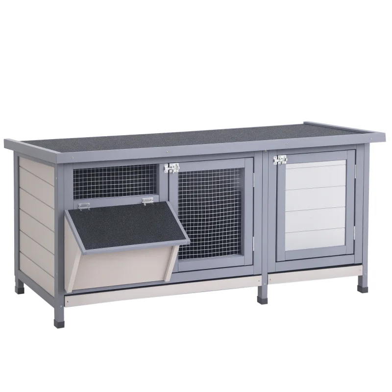 Wooden Rabbit Hutch Bunny Hutch Cage Guinea Pig with Waterproof Roof, No Leak Tray and Feeding Trough, Gray