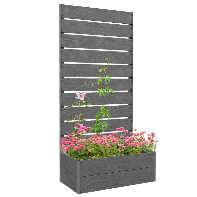 Trellis Planter for Climbing Plants, Raised Garden Bed with Trellis, Planter Box for Outdoor, 28.25" x 15" x 59", Gray