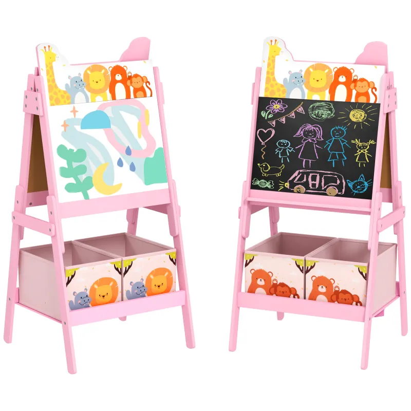 Doubel-Sided Easel for Kids w/ Whiteboard, Chalkboard, Storage Boxes, Blue