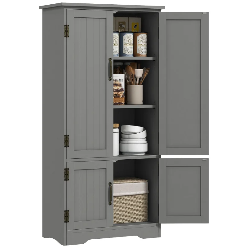 Accent Floor Storage Cabinet Kitchen Pantry with Adjustable Shelves and 2 Lower Doors, Gray