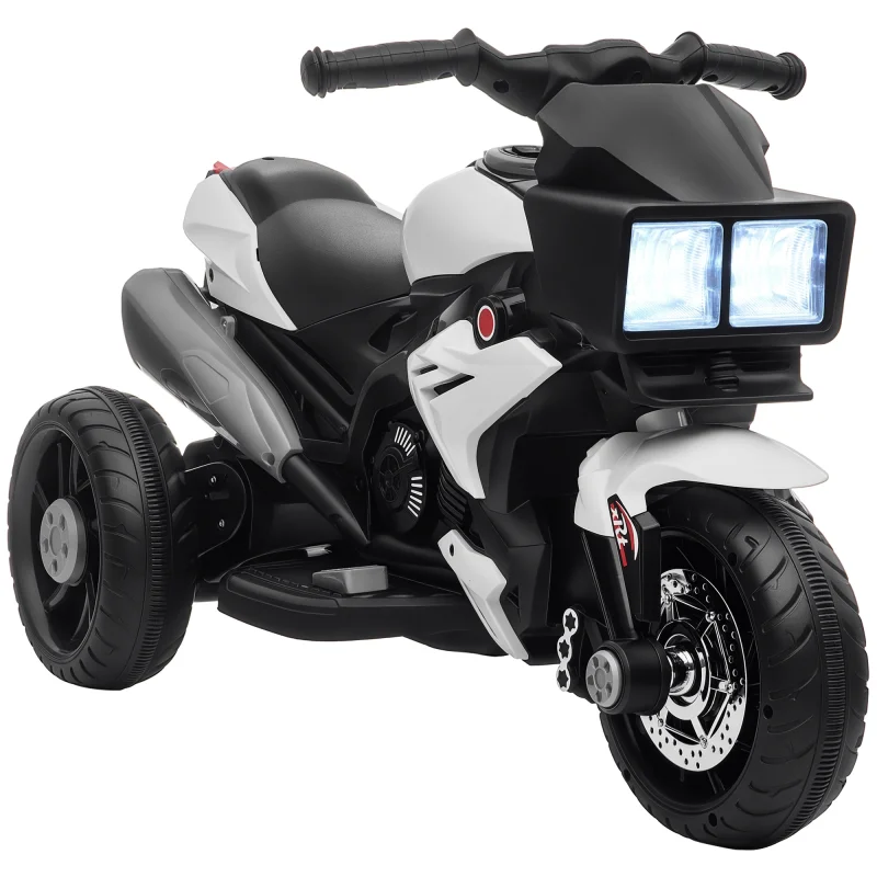 6V Kids Motorcycle, Battery-Operated Mini Electric Motorbike with Forward/Reverse Switch, Horn, White