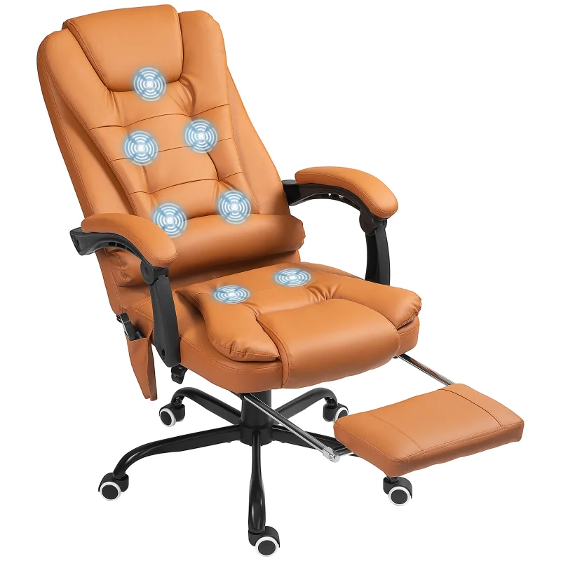 7-Point Vibrating Massage Office Chair High Back Massaging Office Desk Chair with Lumbar Support, Footrest, Light Brown