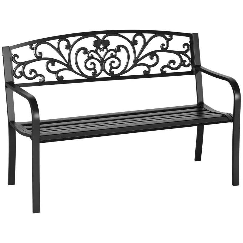 50" Blossoming Pattern Garden Decorative Patio Park Bench with Beautiful Floral Design & Relaxing Comfortable Build