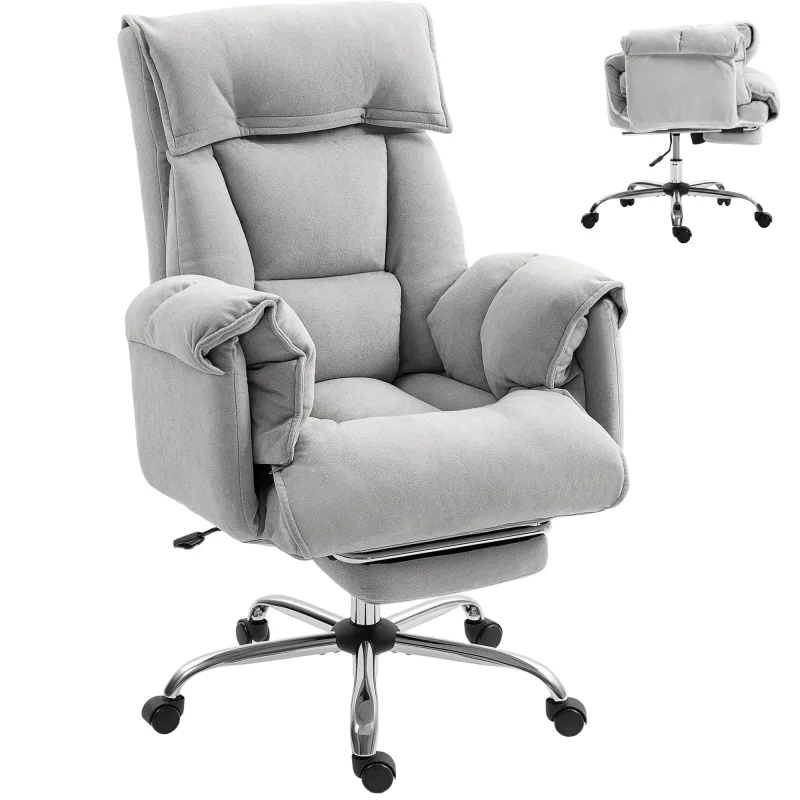 High Back Office Chair, Reclining Desk Chair with Footrest, High Resilience Foam, Rolling Wheels, Light Taupe Gray