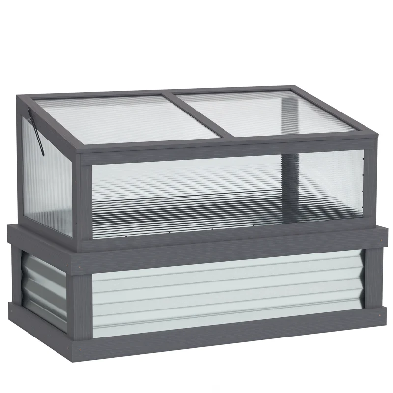 Raised Garden Flower Bed Kit with Lean-to Greenhouse, Wooden Cold Frame Planter, 41" x 22.5" x 28.25", Gray