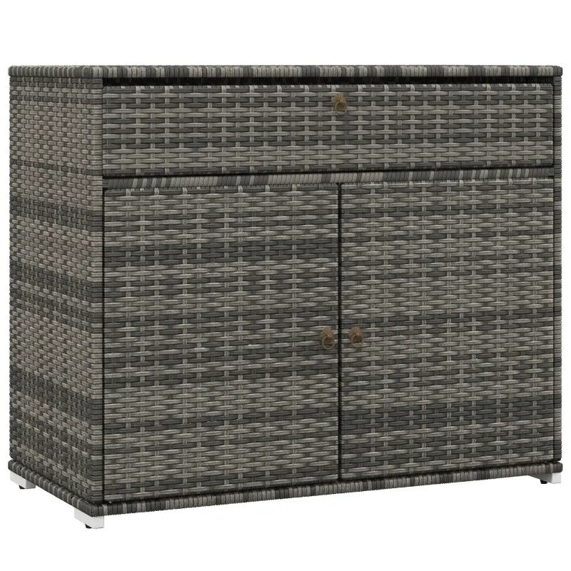 Outdoor Storage Cabinet, Waterproof PE Rattan Cabinet with Drawer for Indoor, Outdoor Swimming Pool, Gray