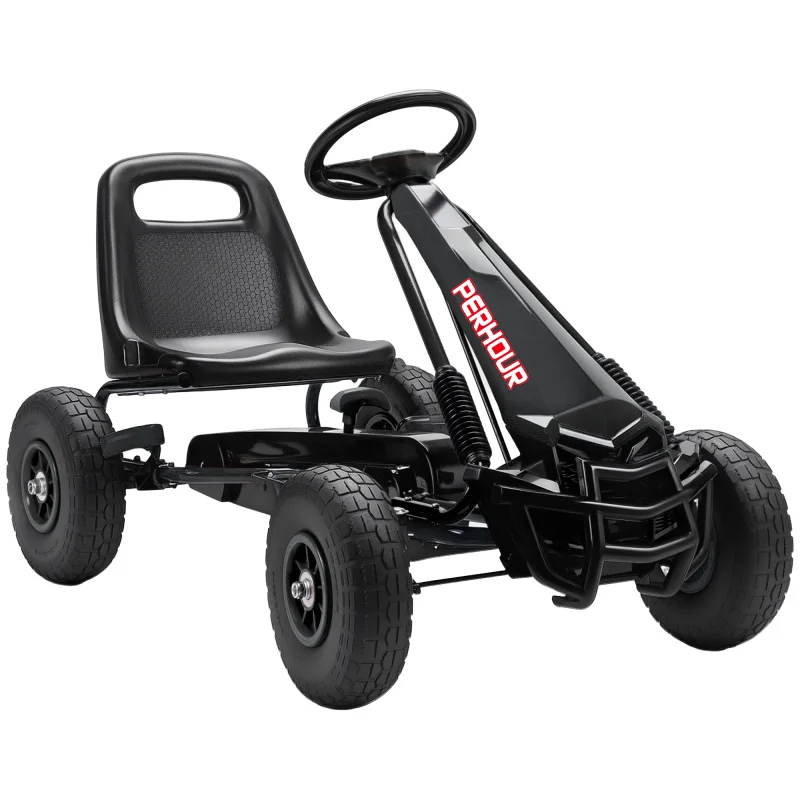 Kids Go Kart, Pedal Car with Adjustable Seat, EVA Wheels, Brake, for Boys & Girls Aged 3-8 Years Old, Black