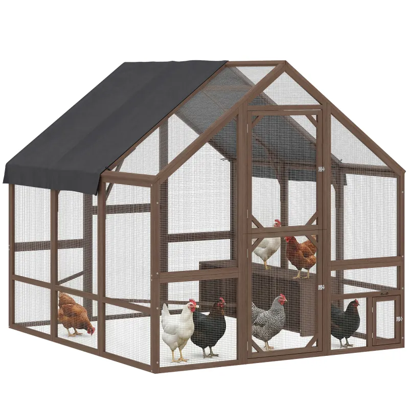 Large Wooden Chicken Coop for 8-10 Hens, Walk-in Chicken Run with Waterproof Cover, Nesting Boxes and Perches