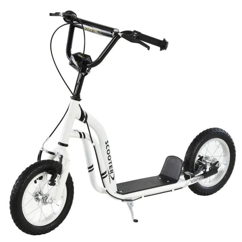 Youth Scooter Front and Rear Caliper Dual Brakes 12-Inch Inflatable Front Wheel Ride On Toy For Age 5+ - White