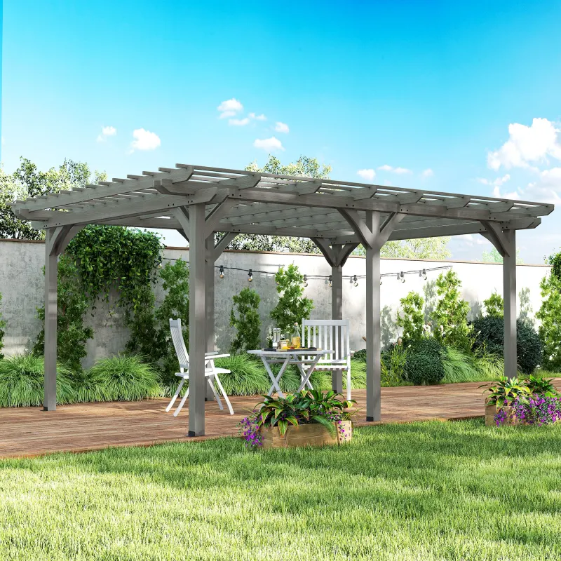 12' x 16' Outdoor Pergola, Wood Gazebo Grape Trellis with Stable Structure for Climbing Plant Support, Gray