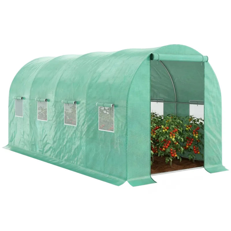 15' x 7' x 6.5' Walk-in Tunnel Hoop Greenhouse, Green House for Outside with PE Cover, Steel Frame, Green