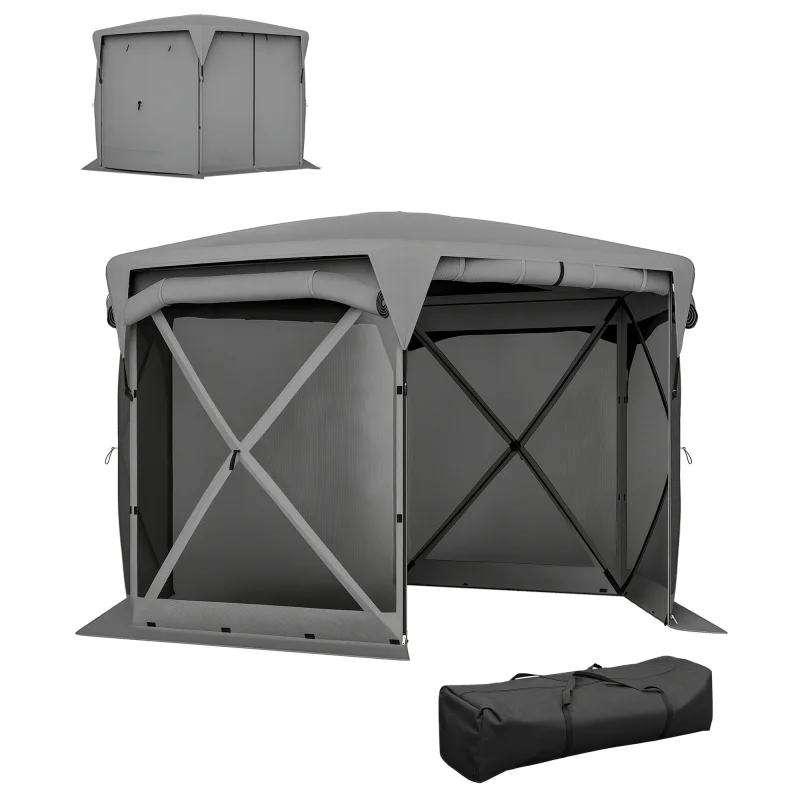 11 x 11ft Pop Up Gazebo Screen Tent with Removable Roof Cover, Roll-up Wind Panels for Camping, Backyard, Dark Gray