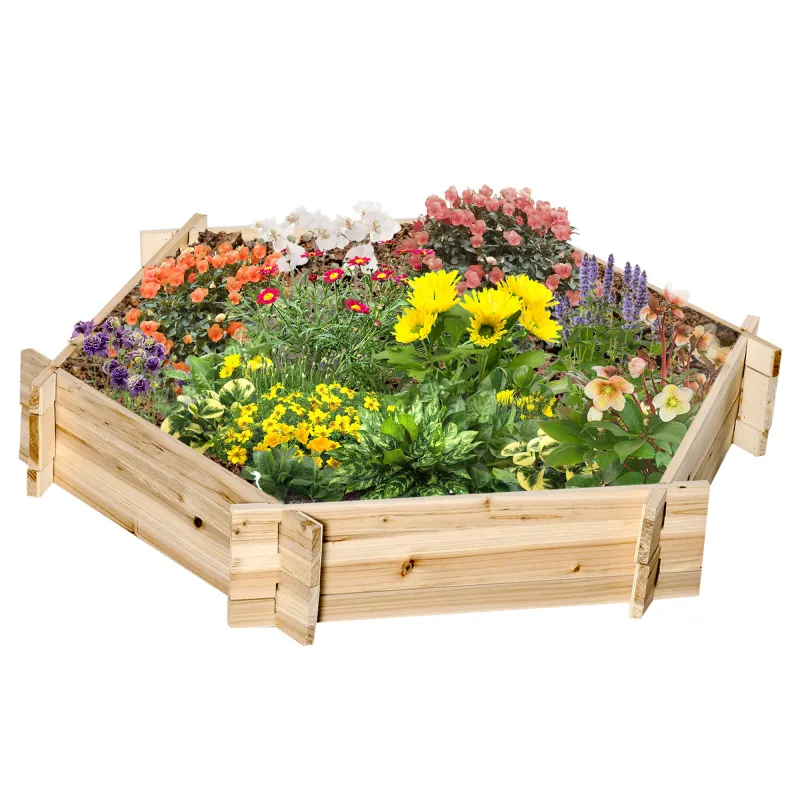 39" x 36" Screwless Raised Garden Bed, Hexagon Planter Box for Outdoor Plants, Vegetables, Flowers, Herbs, Natural Wood