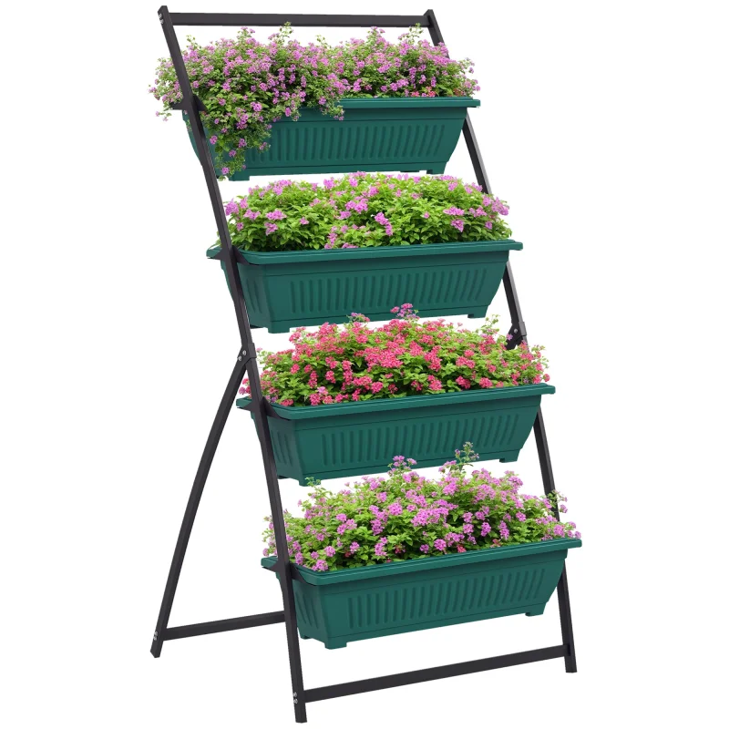 4-Tier Vertical Raised Garden Planter with 4 Boxes, Outdoor Plant Stand Grow Container for Vegetable & Flowers, Green