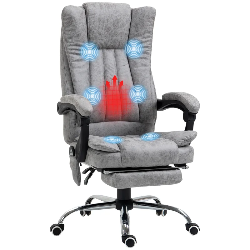 Massage Office Chair with 6 Points and Heat, Reclining Computer Chair with Adjustable Height and Footrest, Gray