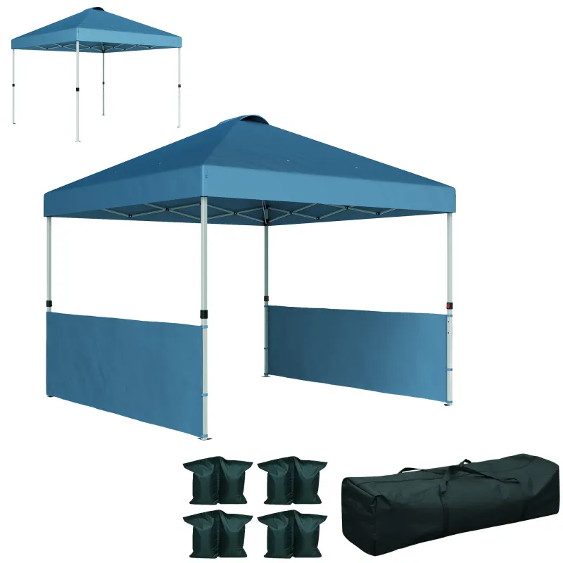 10' x 10' Pop Up Canopy Tent with 2 Half Sidewalls, UV50+ Instant Sun Shelter with Wheeled Carry Bag, Sea Blue