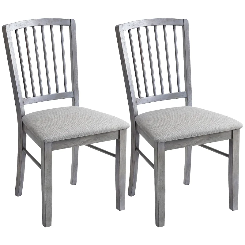 Dining Chairs Upholstered Kitchen Chairs with Rubberwood Legs Set of 2, Rustic Gray