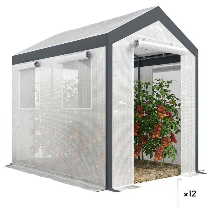 8' L x 6' W x 7' H Outdoor Walk-In Tunnel Greenhouse with Roll-up Windows, 2 Zippered Doors, & Weather Cover