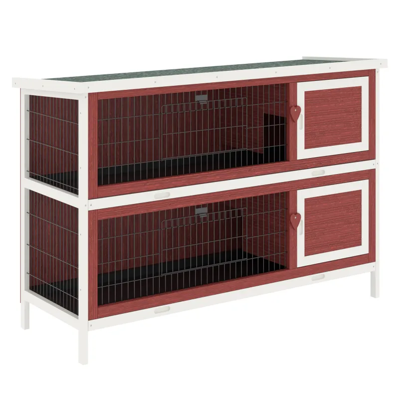 54" 2-Story Weatherproof Stackable Elevated Wooden Rabbit Hutch with Enclosed Run and Pull-Out Trays