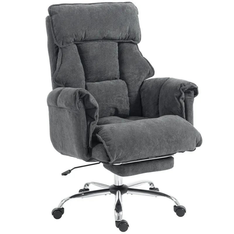 Executive Office Chair, Reclining Computer Chair with Footrest, High Back, Headrest, Adjustable Height, Dark Gray