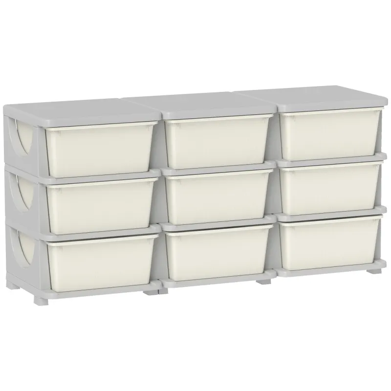 29.5" 3 Tier Kids Storage Unit Dresser Tower w/ 9 Drawers, Cream White