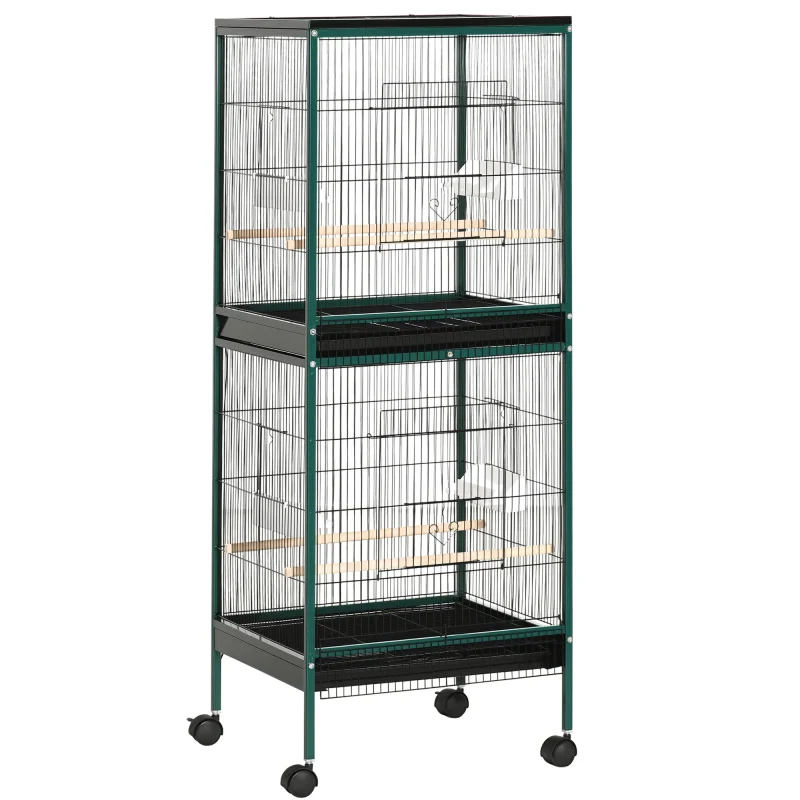 Large Bird Cage with 1.7 ft. Width for Wingspan, Bird Aviary Indoor with Multi-Door Design, Fit for a Canary, Finch, Conure, 55", Green