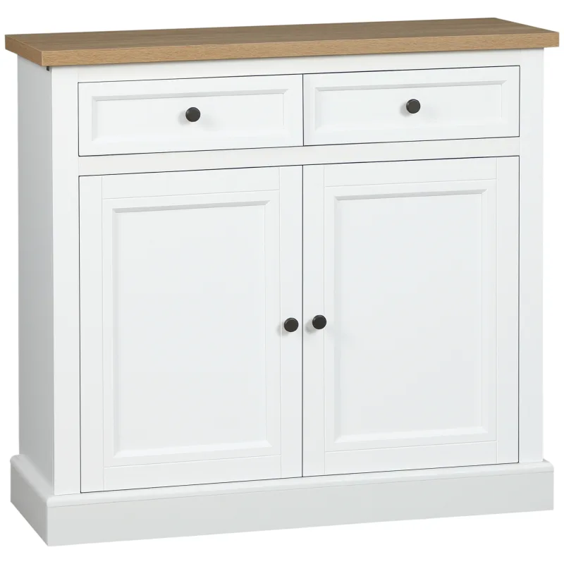 Sideboard Buffet Cabinet, Coffee Bar Cabinet with 2 Drawers and Double Door Cupboard for Kitchen, Living Room, Entryway, White
