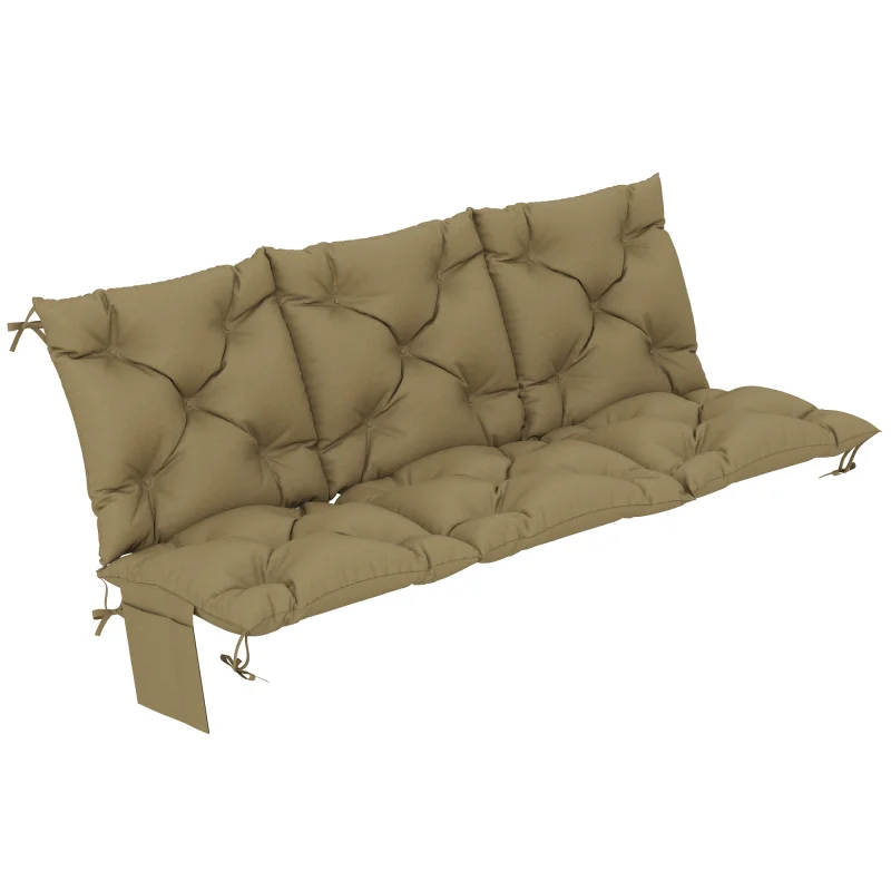 Bench Cushion Non-Slip Outdoor Swing Cushion w/Backrest Side Pocket for 3 Seater Patio Furniture Beige
