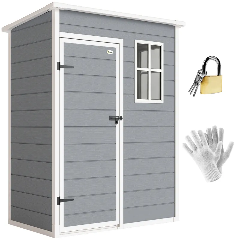 Resin Garden Shed, 5'x3' Outdoor Storage Shed with Lock, Window, Vent, Utility Tool Shed for Backyard, Patio, Gray