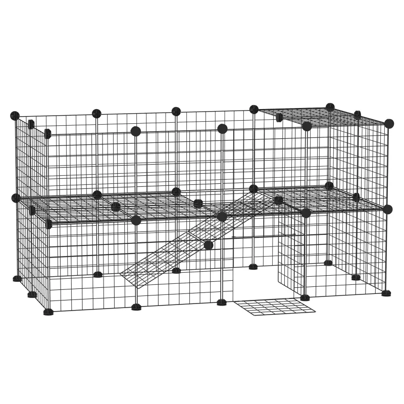 36 Panels Small Animal Playpen with Door, DIY C & C Cage for Guinea Pigs with Ramp, Portable Metal Wire Yard