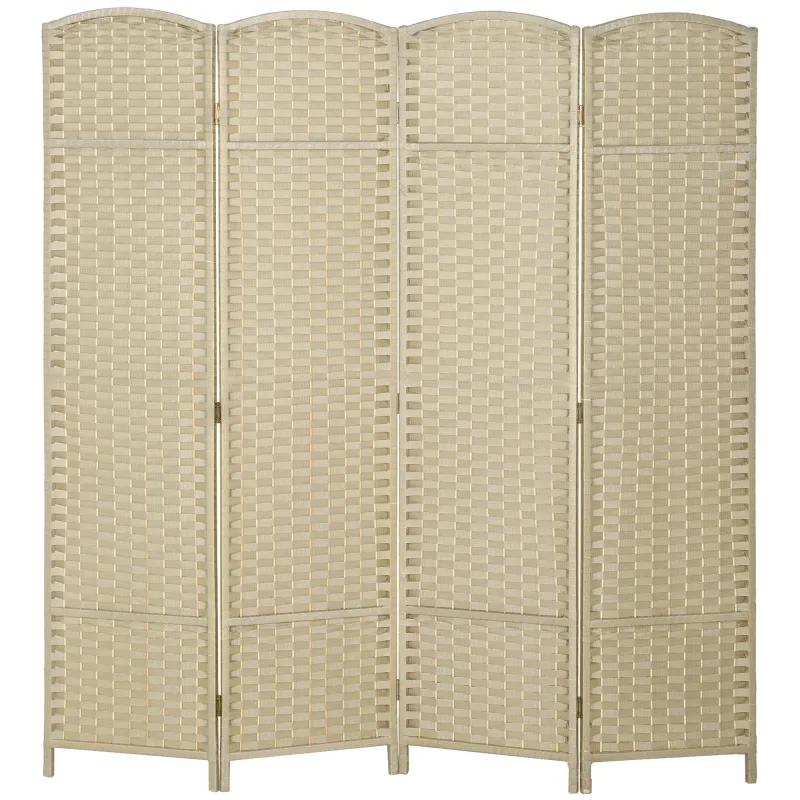 Folding Room Divider Screen 4 Panel 5.6 ' Tall Privacy Screen Freestanding Room Partition for Home Office, Beige