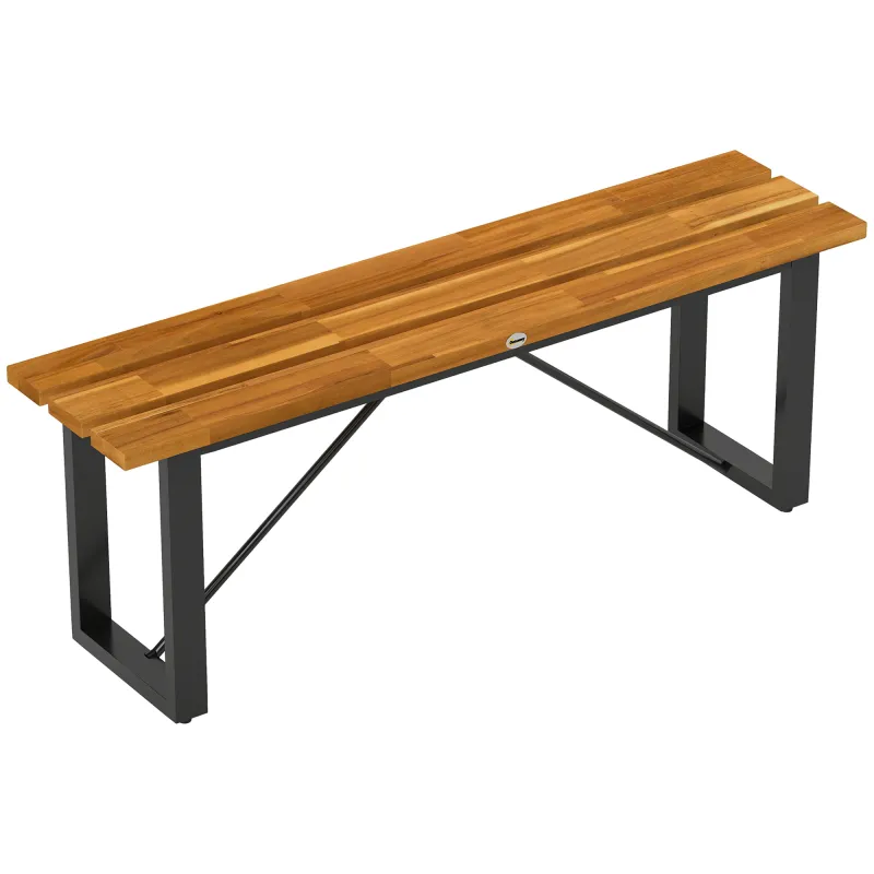 Outdoor Bench, 2-Person Backless Garden Bench, Acacia Wood Patio Bench Loveseat with Slatted Seat for Porch, Park, Teak