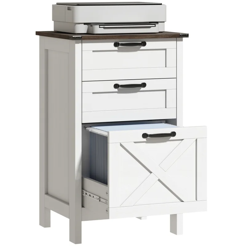 Vertical File Cabinet with 3 Drawers, Rustic Farmhouse Office Storage Cabinet for A4, Letter Size, Distressed White