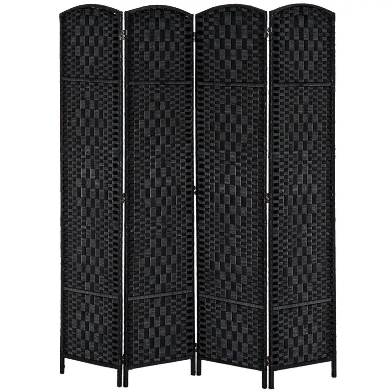 Room Divider 4 Panel, 6FT Tall Folding Privacy Screen, Freestanding Hand-Woven Partition for Room Separation with 360° Hinges, Paper Rope Diamond Weave, Black