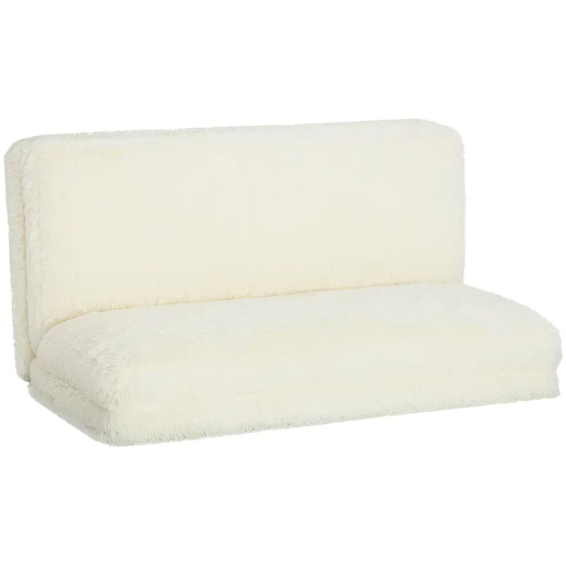 Bean Bag Floor Sofa Bed, Contemporary Plush Wide Folding Floor Mattress, Foam Filling Wall Couch Sleeper, Cream White