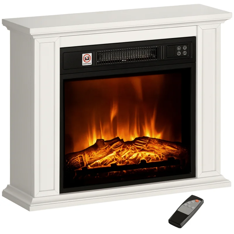 26" Freestanding Electric Fireplace with Mantel, 1400W Replaceable Fireplace Insert Heater with 3D Flame Effect, WHite