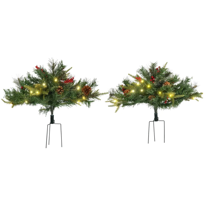2 Ft/22 inch 2 Pack Prelit Artificial Christmas Tree Cordless with 69 Branches, Warm White LED Lights, Green