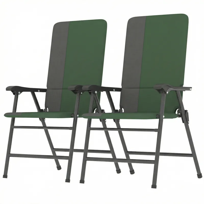 Folding Patio Chairs Set of 2, Padded High Back Lawn Camping Chairs with Armrests, 600D Oxford Fabric, Dark Green