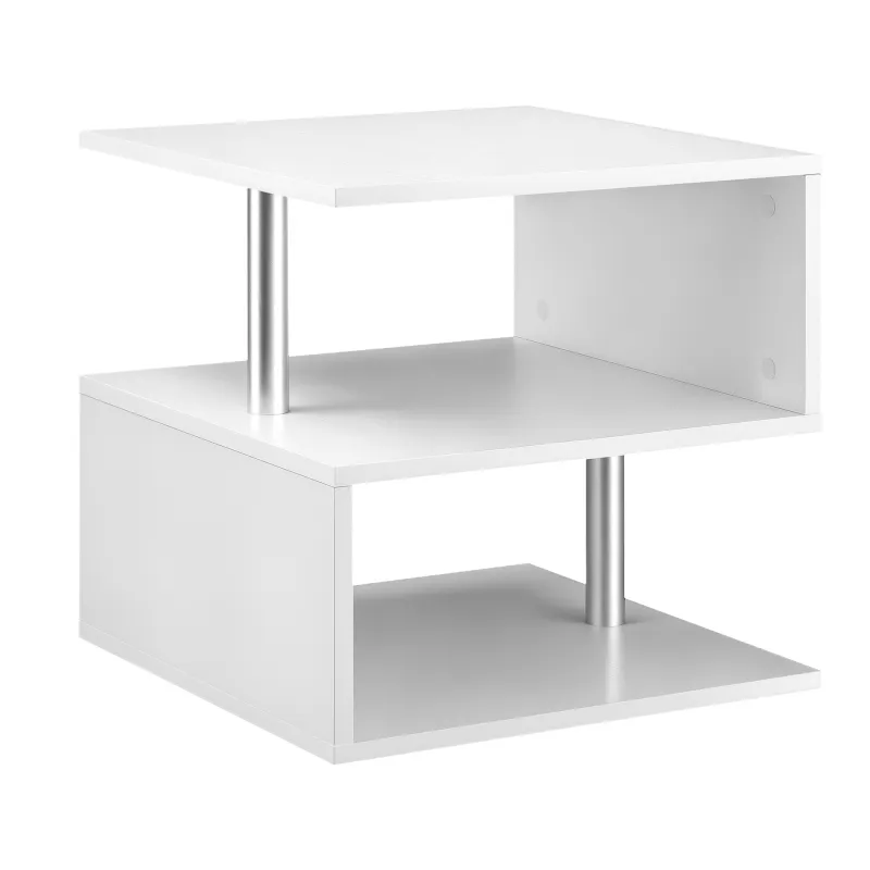 20" Modern S-Shaped Multi-Level Accent End Table Shelf with Steel Poles, White