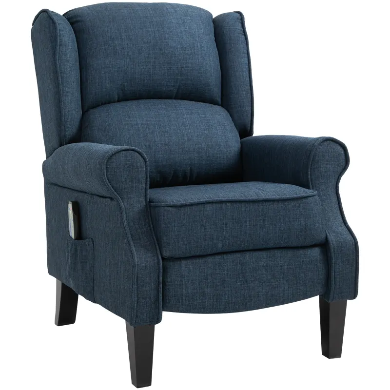 Vibration Massage Recliner Chair for Living Room with Heat, Wingback Single Sofa, Dark Blue