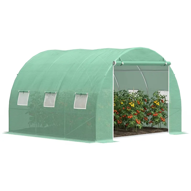 10' x 10' x 6.5' Walk-in Tunnel Greenhouse with High-Quality Transparent PE Cover, Zipper Doors, & Windows