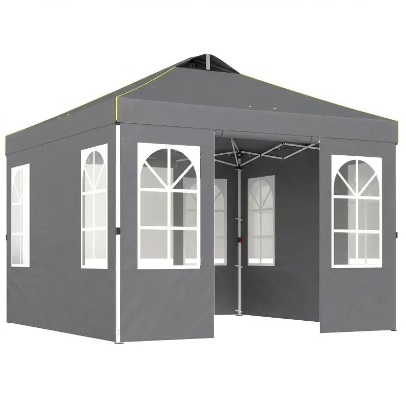 9.6 x 9.6 ft Pop Up Canopy Tent with Sidewalls, One Push Setup, UPF50+ Portable Instant Canopy Shelter, Dark Gray