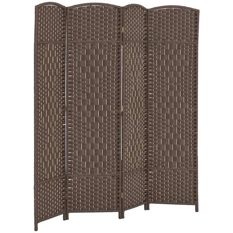 Folding Room Divider Screen 4 Panel 6' Tall Privacy Screen Freestanding Wood Partition for Home Office, Brown