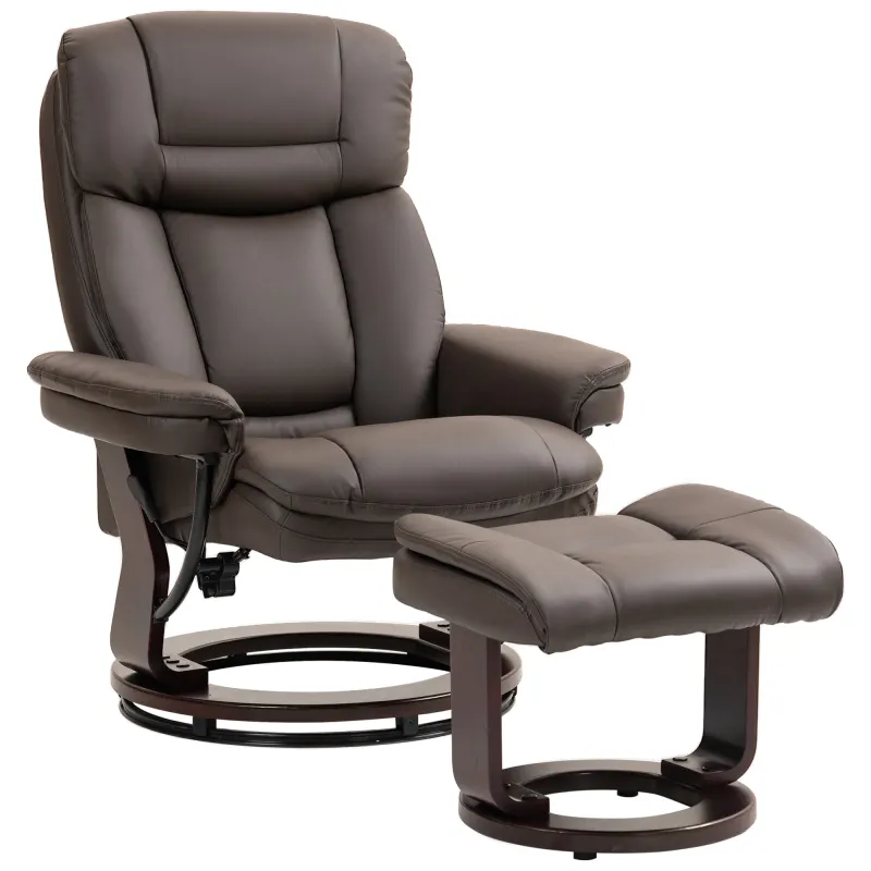 Swivel Recliner with Ottoman, PU Leather Reclining Chair with Footrest, for Living Room, Bedroom, Dark Brown